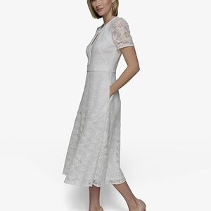Karl Lagerfeld White Lace Midi Dress With Pockets NWT